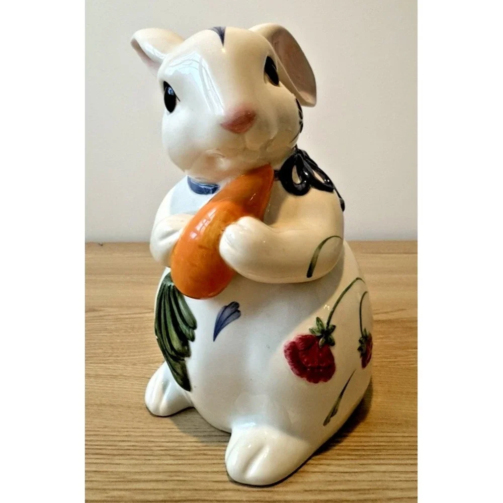 Lenox Poppies On Blue Barnyard Bunny Rabbit Cookie Jar Retired Easter Decor